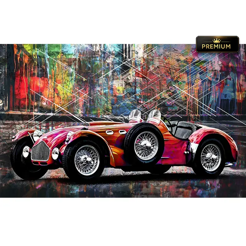 tableau voiture vintage Allard K2 Roadster 1951 rouge street art par LVIP