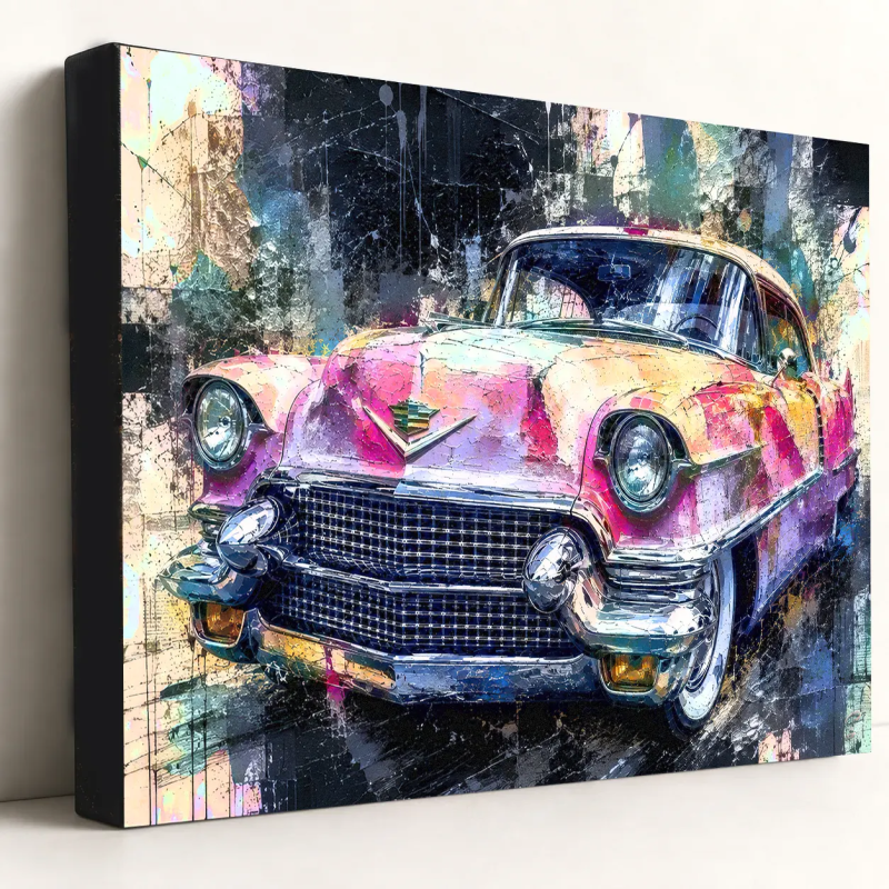 Tableau Cadillac rose sur toile hd – finition brillante premium