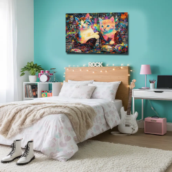 Tableau pop art chatons – deux chats colorés – déco moderne – œuvre vibrante par LVIP