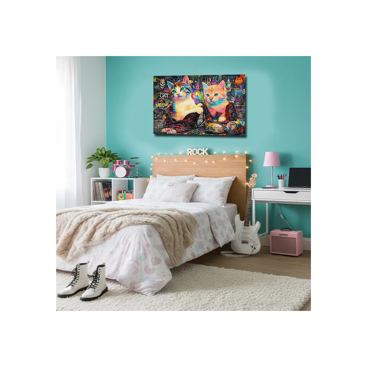 Tableau pop art chatons – deux chats colorés – déco moderne – œuvre vibrante par LVIP