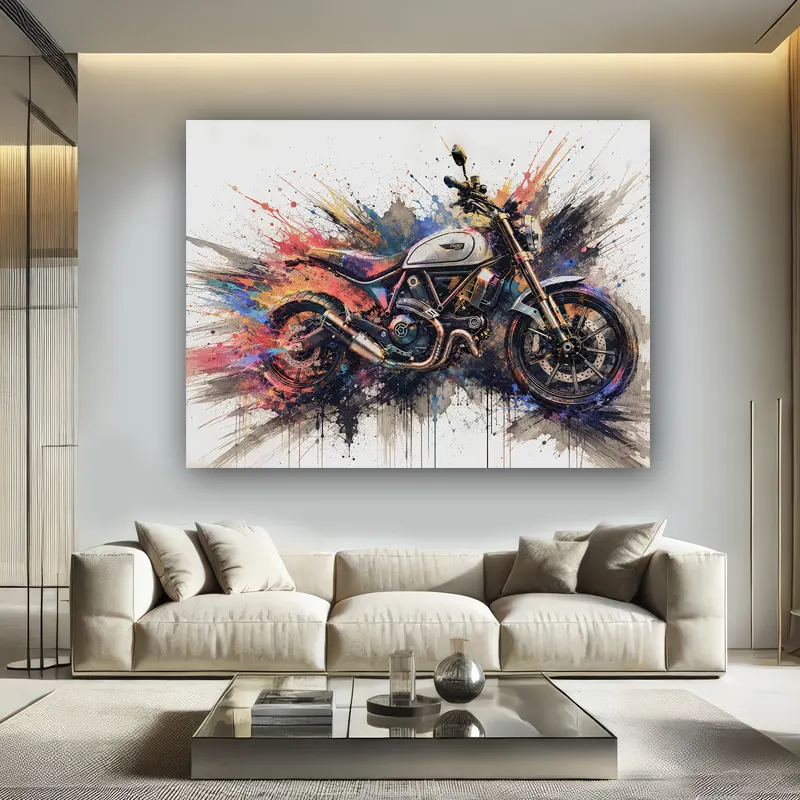 Tableau moto Urban Torque Pop Art dans un salon contemporain