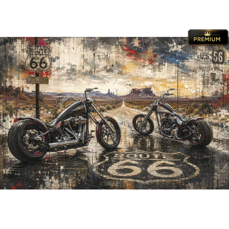 Tableau moto Twin Roads 66 deux choppers sur la Route 66 art contemporain