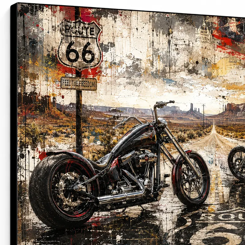 Tableau Twin Roads 66 sur toile Canvas premium avec tranche noire
