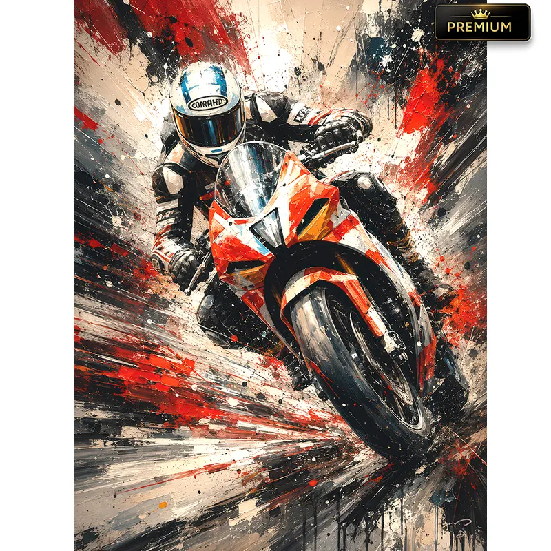 Tableau moto Racing Pulse pilote de moto sportive en pleine vitesse art contemporain