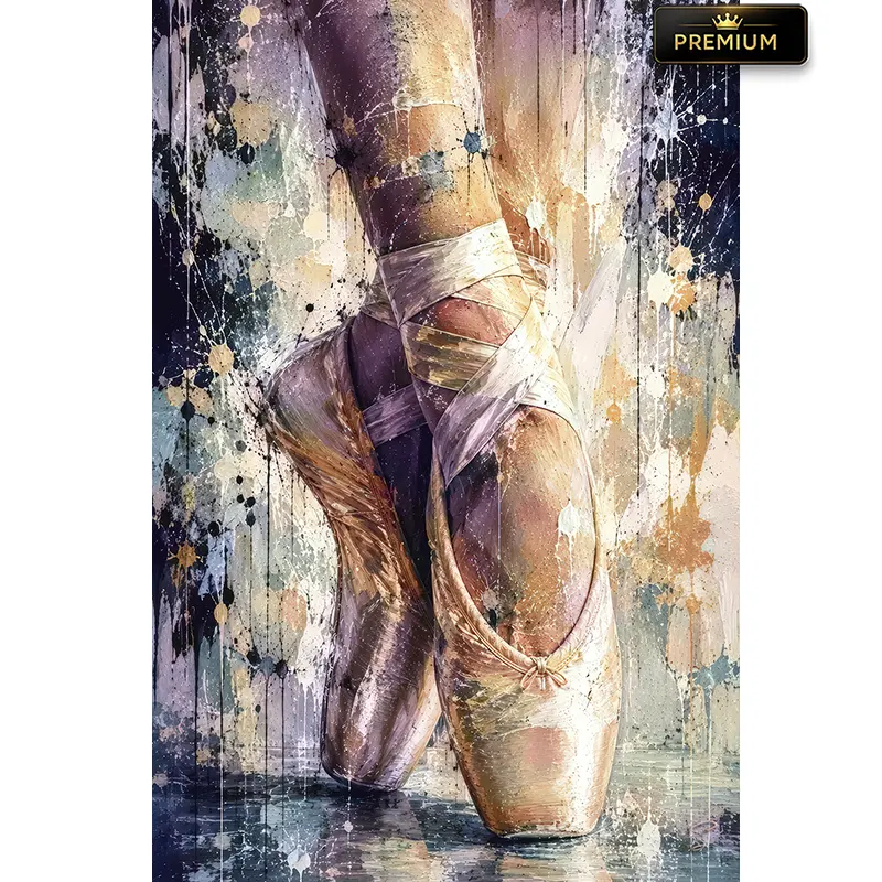 Tableau danse En Pointe – chaussons de ballerine en peinture contemporaine rose, mauve et dorée – LVIP