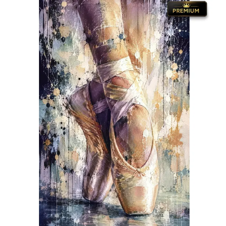 Tableau danse En Pointe – chaussons de ballerine en peinture contemporaine rose, mauve et dorée – LVIP
