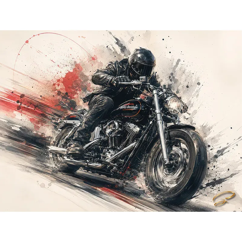 Tableau moto Black Rush avec motard – art mécanique contemporain LVIP