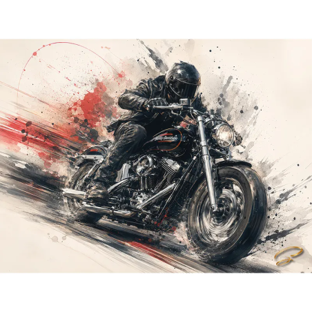 Tableau moto Black Rush avec motard – art mécanique contemporain LVIP