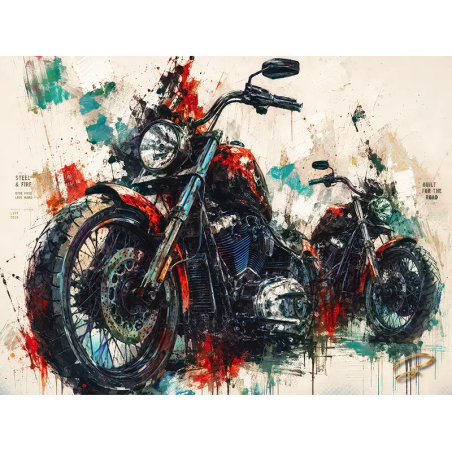Tableau moto Steel Rebels – deux motos custom peinture contemporaine LVIP
