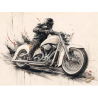 Tableau moto Chrome Rider custom blanc et chrome avec pilote art contemporain