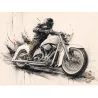 Tableau moto Chrome Rider custom blanc et chrome avec pilote art contemporain