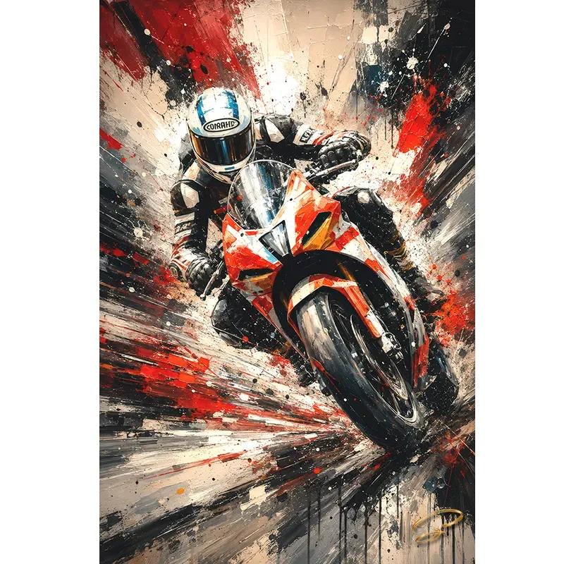 Tableau moto Racing Pulse pilote de moto sportive en pleine vitesse art contemporain