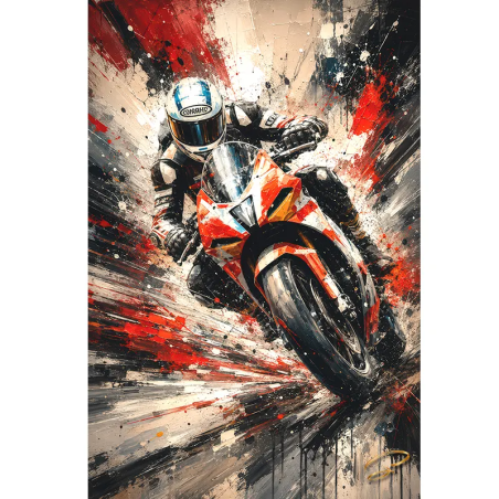 Tableau moto Racing Pulse pilote de moto sportive en pleine vitesse art contemporain