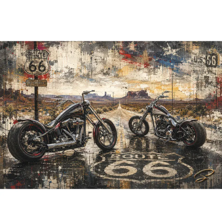 Tableau moto Twin Roads 66 deux choppers sur la Route 66 art contemporain par LVIP