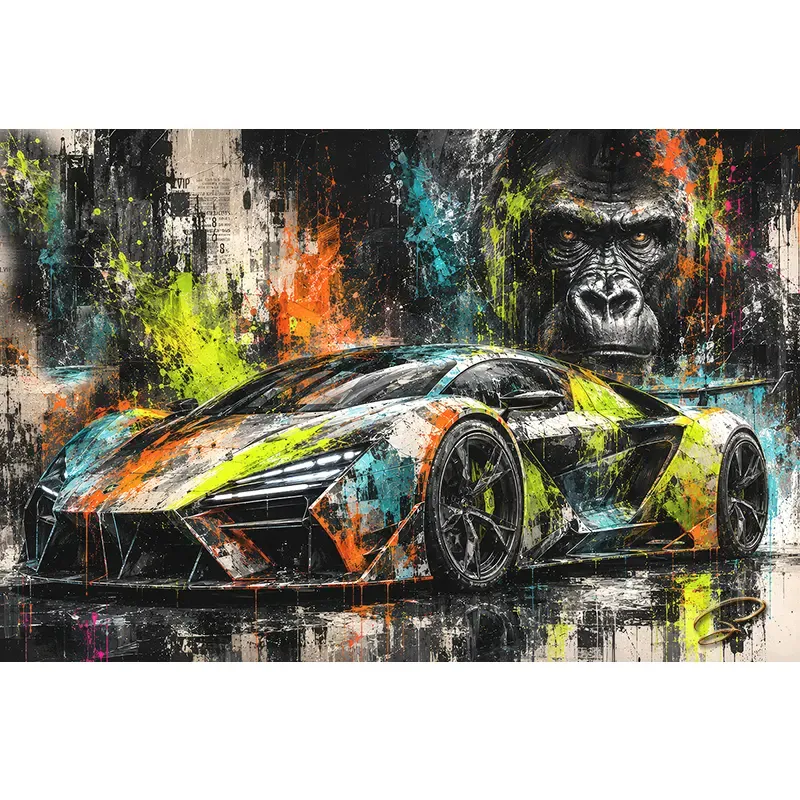 Tableau voiture de sport Primal Velocity dans un salon contemporain