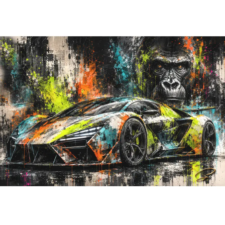 Tableau voiture de sport Primal Velocity dans un salon contemporain