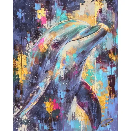 Tableau dauphin Pop Art Abyssal Pulse bleu turquoise – LVIP