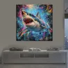 tableau requin Pop Art contemporain bleu turquoise et rose pour salon design