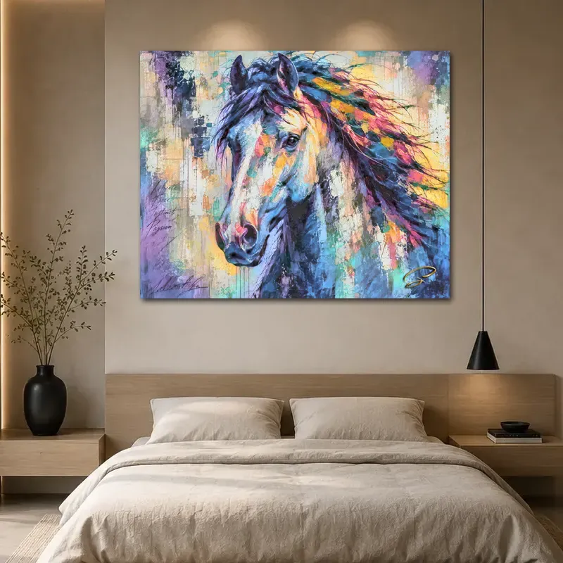 Tableau cheval Pop Art Liberté dans chambre design