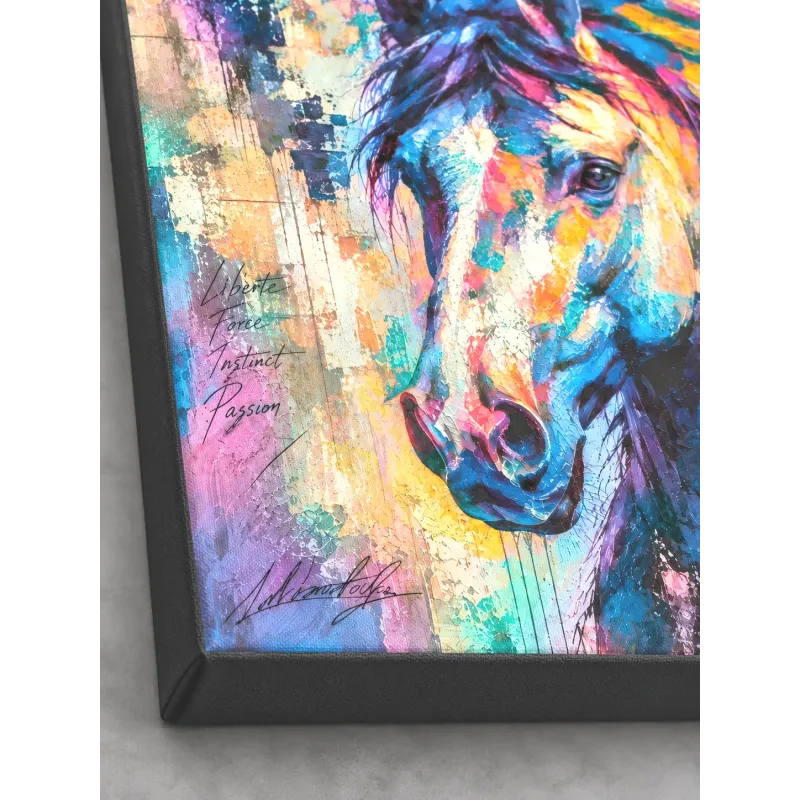 Tableau cheval Liberté sur Toile Canvas avec tranche noire