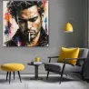 Tableau homme Pop Art coloré dans un salon contemporain jaune et gris