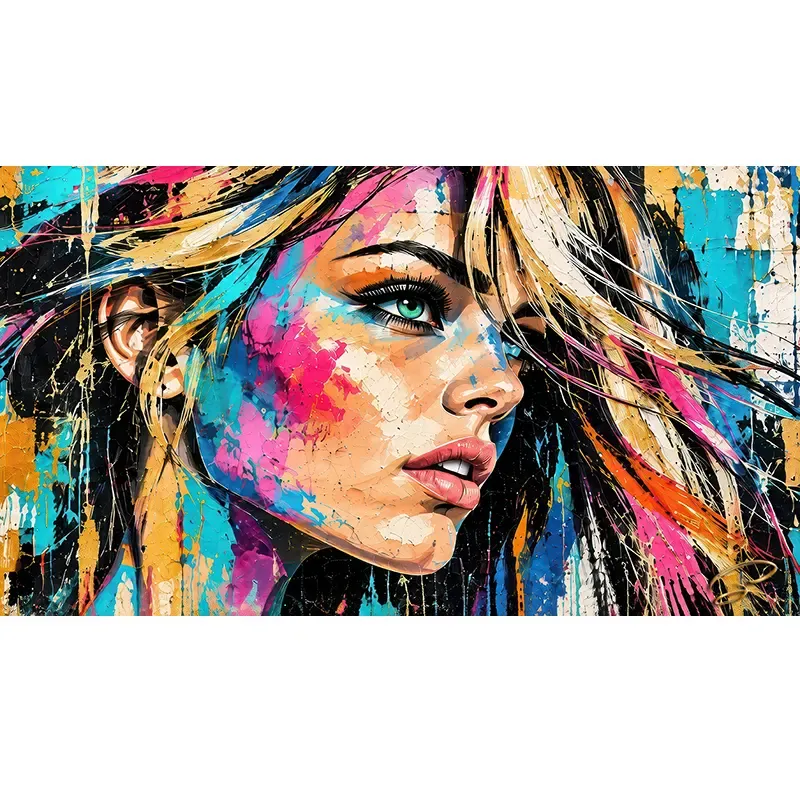 Tableau femme Pop Art coloré Electric Gaze – portrait féminin contemporain par LVIP