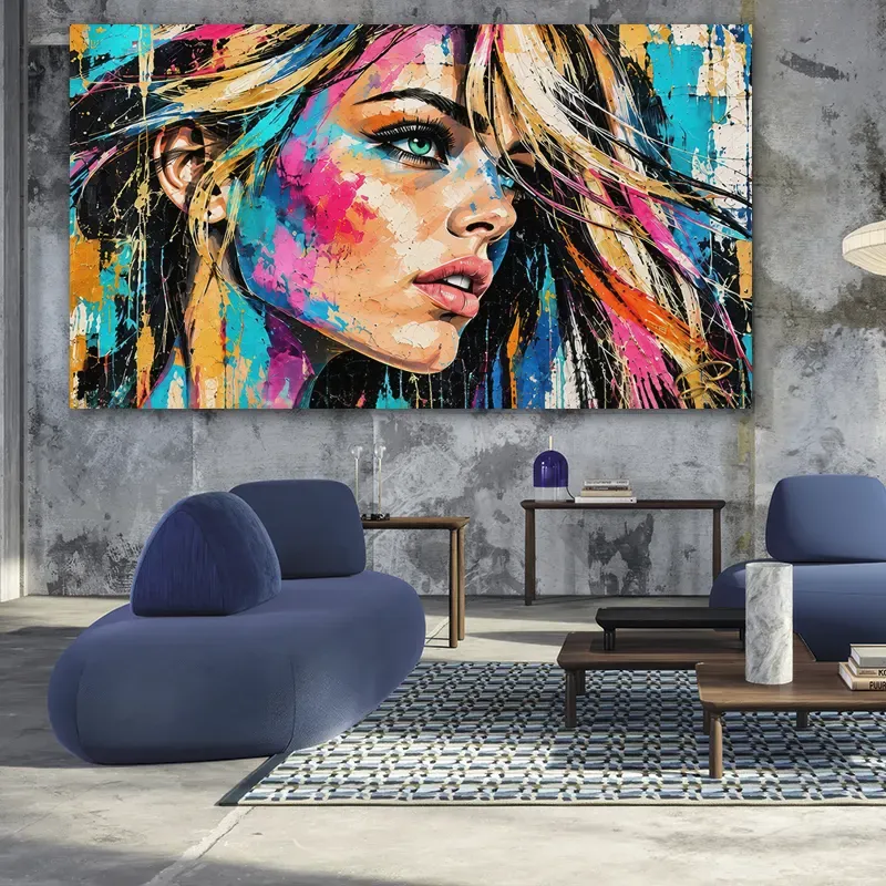 Tableau femme Pop Art Electric Gaze dans un salon