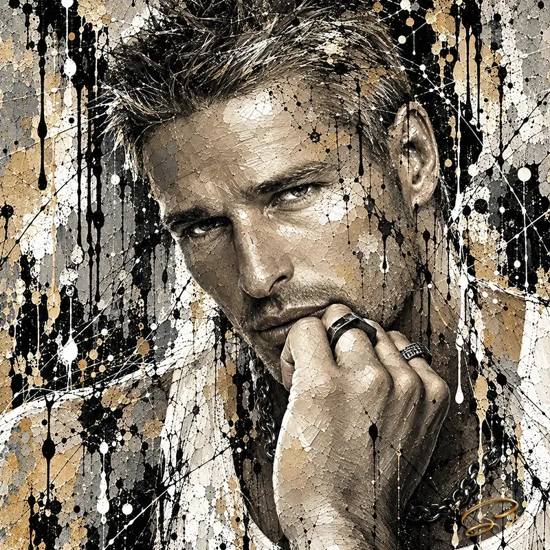 Tableau homme contemporain Rebel Mind – portrait masculin noir et or pour LVIP