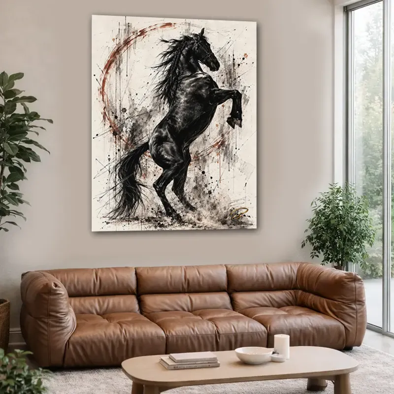 Tableau Cheval Noir Contemporain – Black Storm | LVIP