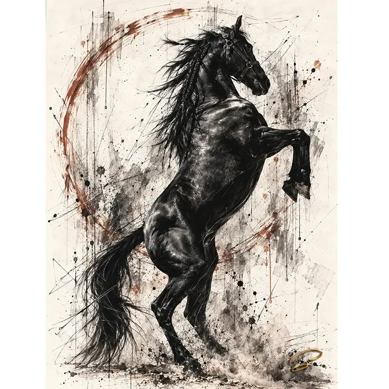 tableau étalon noir qui se cabre Black Storm par LVIP