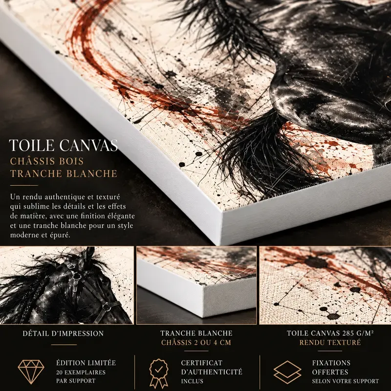 Black Storm – tableau cheval sur Toile Canvas 285 g/m² tranche blanche