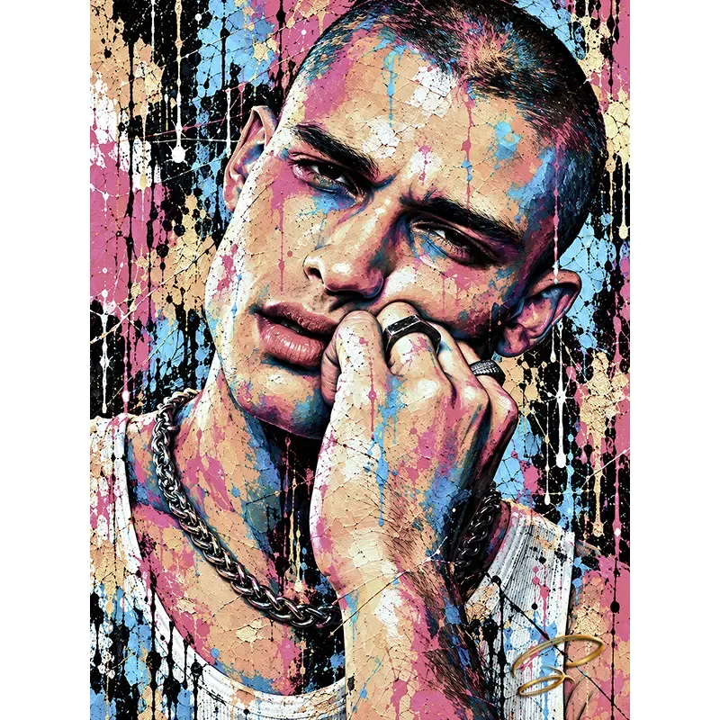 Tableau homme Street Art No Limit – portrait masculin coloré contemporain par LVIP