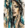 Tableau femme turquoise et or Lunaria – portrait féminin contemporain