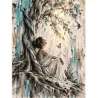 Tableau femme sous un arbre turquoise et or – L’Envol par LVIP