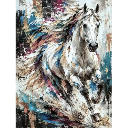 Tableau cheval blanc contemporain coloré Wild Velocity par LVIP