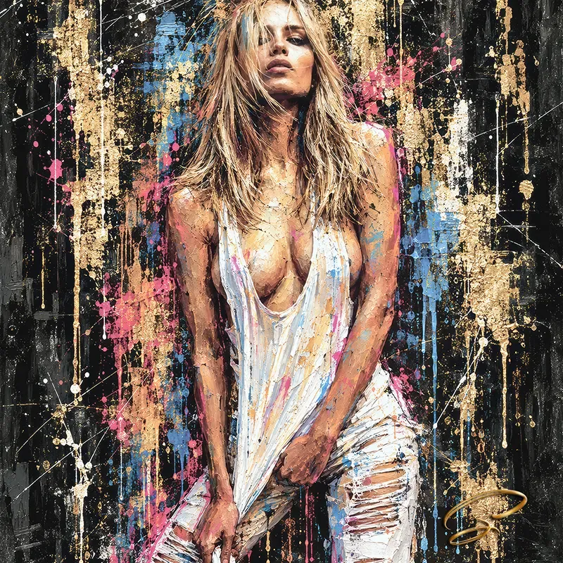 Tableau femme Street Art noir et or – Golden Rebel par LVIP