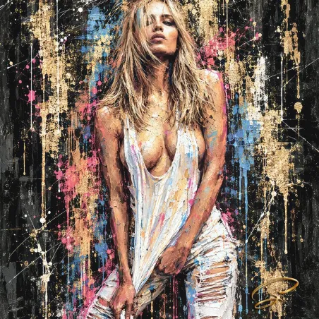 Tableau femme Street Art noir et or – Golden Rebel par LVIP