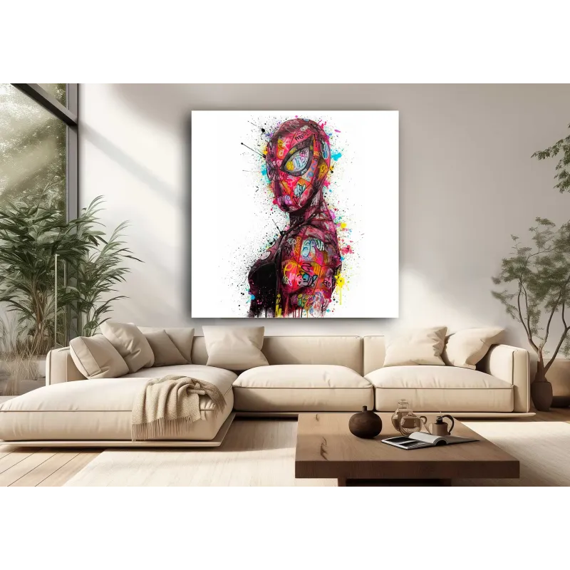 Tableau Spider-Man Pop Art Street Art dans un salon contemporain haut de gamme