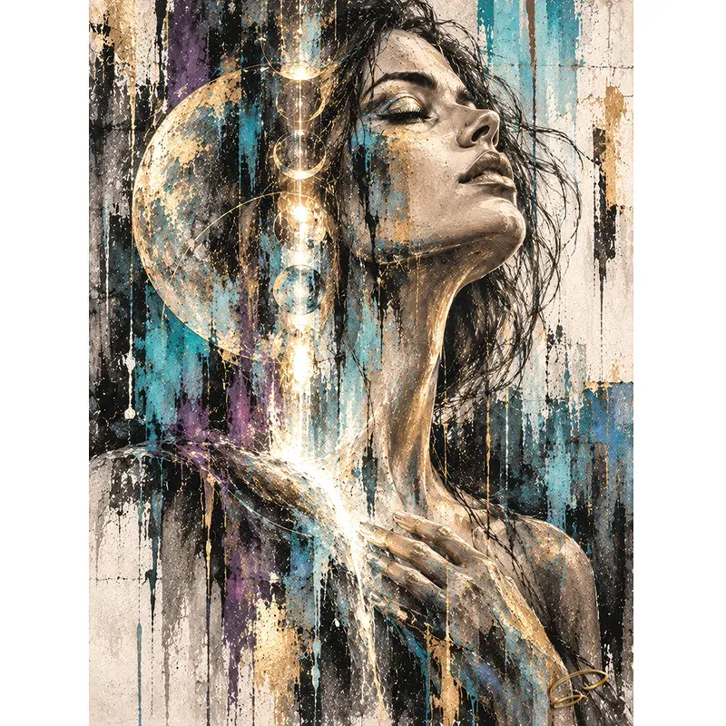 Tableau femme zen et lune dorée – Inner Light par LVIP