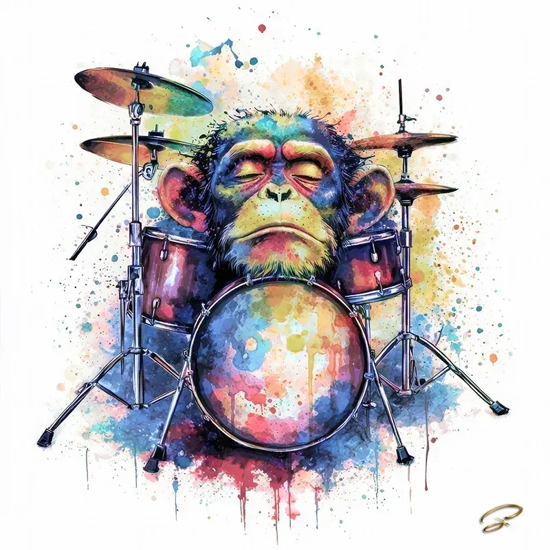 Tableau singe batteur Pop Art coloré – Drum Monkey par LVIP