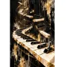 Tableau piano abstrait noir et or Golden Rhapsody aux touches en spirale par LVIP