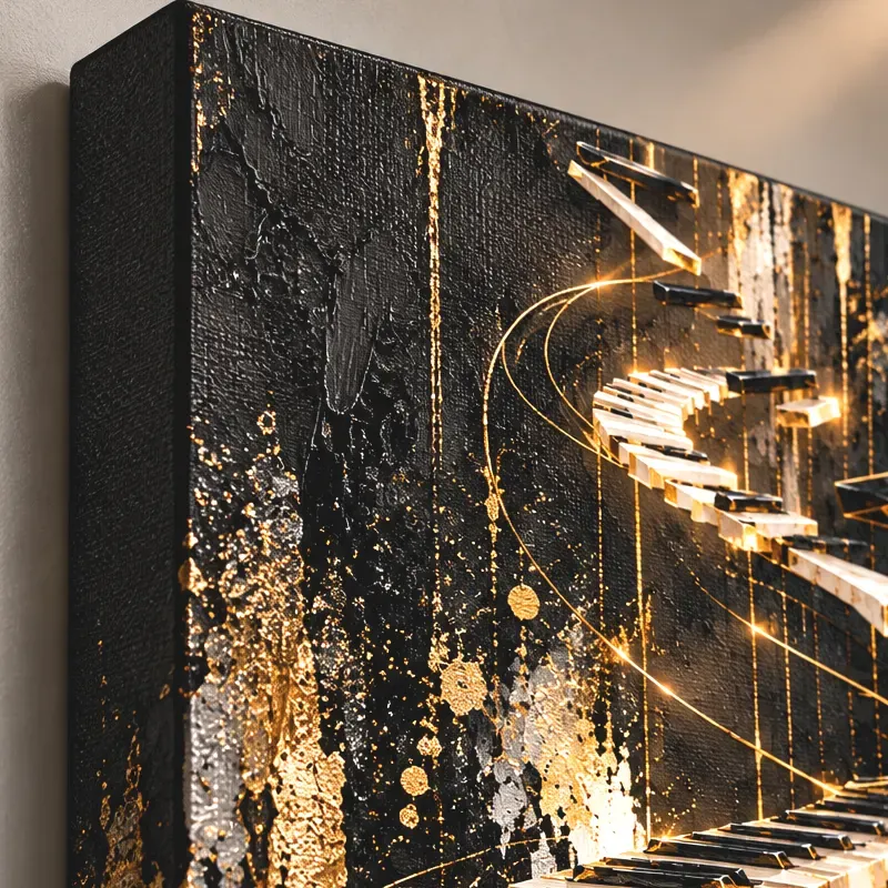 Gros plan du tableau Golden Rhapsody sur Toile Canvas avec tranche noire