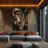 Tableau saxophoniste jazz Midnight Soul dans un salon élégant aux fauteuils en velours et éclairages dorés