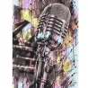 Vintage Frequency, tableau microphone vintage Pop Art aux reflets chromés, rose, bleu cyan et touches dorées par LVIP