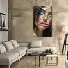 tableau contemporain femme yeux verts grand format salon design beige