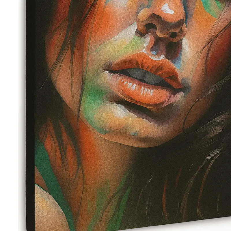 tableau portrait pop femme brune yeux verts art moderne sur toile