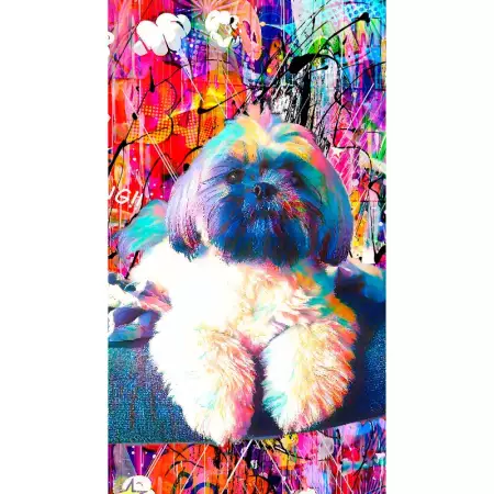  TABLEAU SHIH TZU STREET ART  Tableau chien Shih Tzu Pop Coloré en impression toile de qualité, plexiglas et panneau ainsi que 