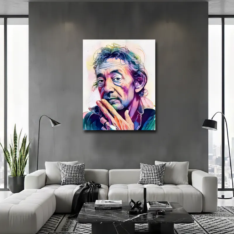 Portrait abstrait Serge Gainsbourg tableau coloré pour salon design