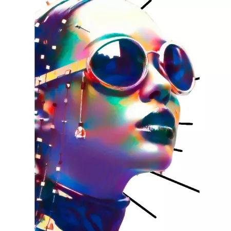   TABLEAU VISAGE CYBER WOMAN GLASSESS  Jolie création design représentant une femme cyborg dans un style pop art sur fonb blanc 
