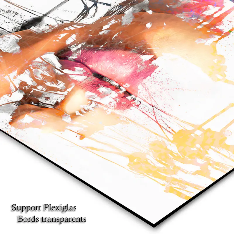 œuvre pop art bouche lumineuse style ink splash contemporain impression plexy